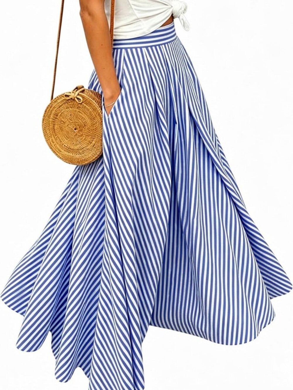 Gingham Plaid Maxi Skirt | High Waist A-Line Pleated Long Skirt for Women